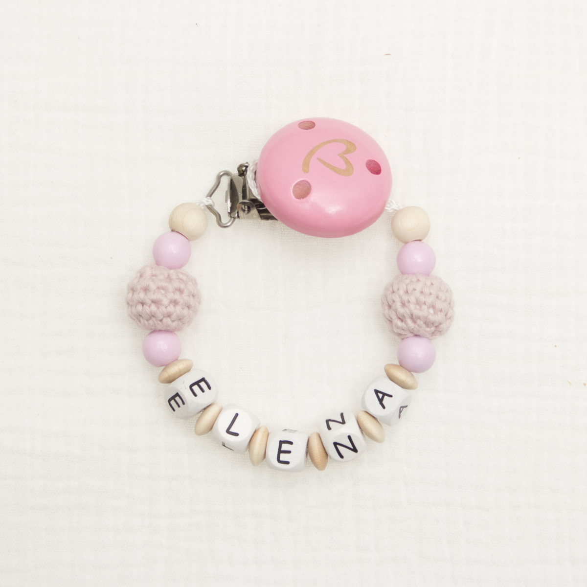 Kinderarmband, Häkelperlen, Glücksarmband, Rosafarbene Perlen, Namensperlen
