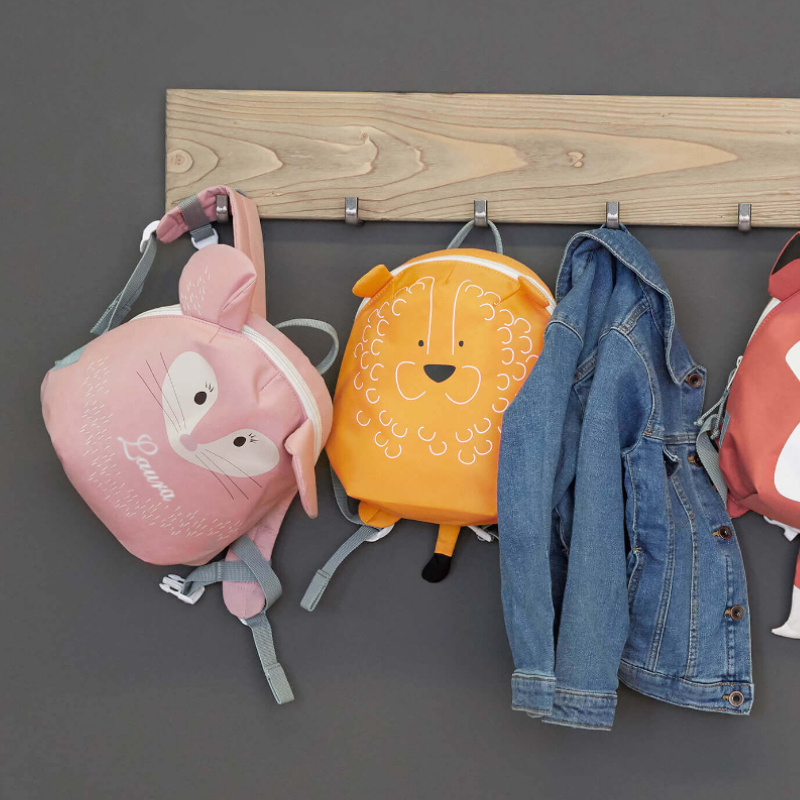 Rucksack, Kids backpack, Animal print, Orange, Denim jacket