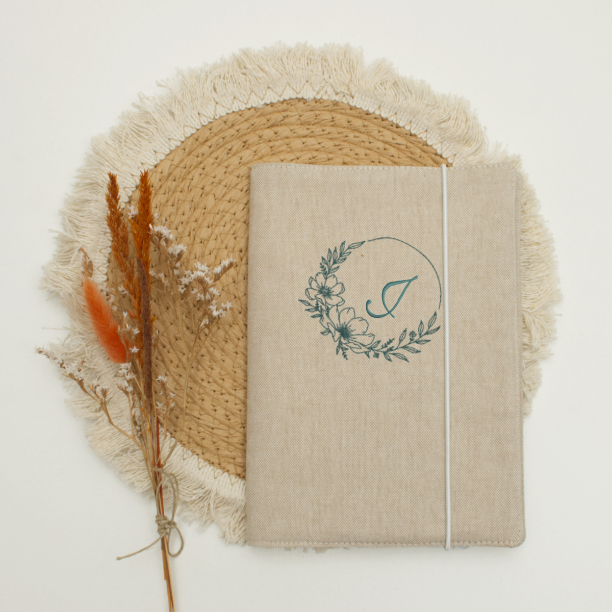Notizbuch, Leinen, A5, elastischer Verschluss, Wreath-Design