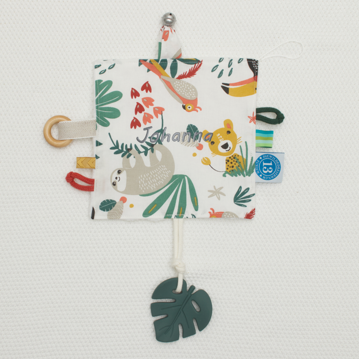 Stoffbuch, Kinderbuch, Tiermuster, Knotenteil, Makramee Anhänger