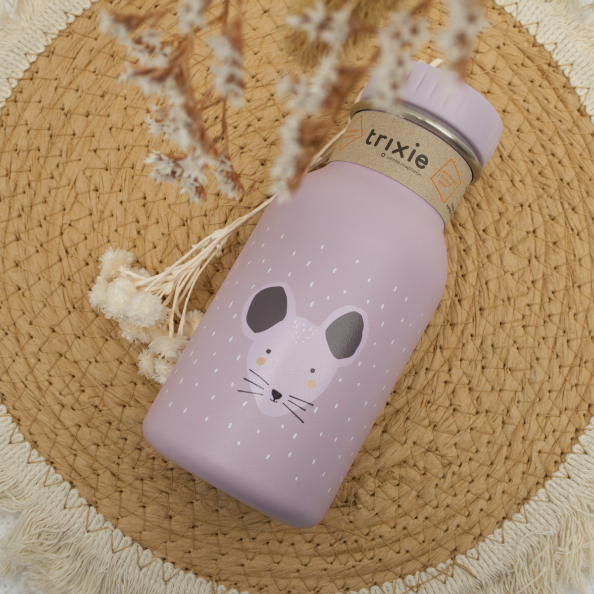 Wasserflasche, Kinderflasche, rosa,  Maus-Design, wiederverwendbar