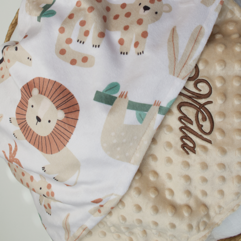 Babydecke, Tiermuster, Löwe, Bär, Punkte Muster