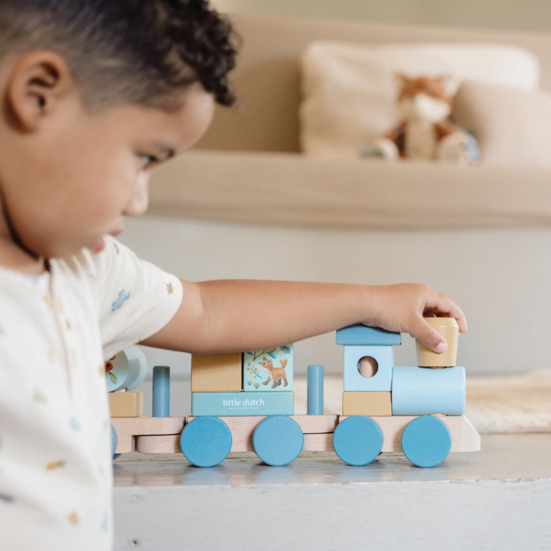 Holzspielzeug, Baukasten, Zug, blau, Kinderzimmer