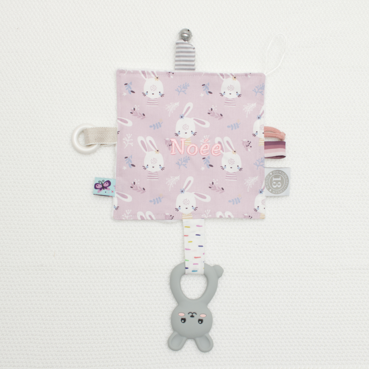 Stoffbuch, Rassel, Babyspielzeug, Hasen Muster, Rosa