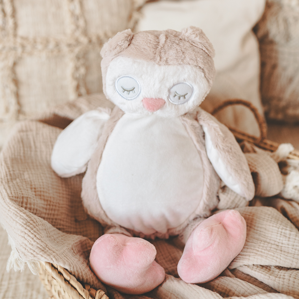 Plushie, Schmusetier, Kuscheltier, Eule, Pastellrosa
