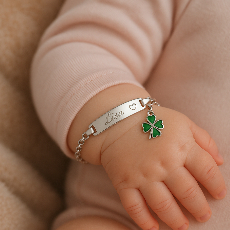 baby, Armband, Silber, Kleeblatt, Gravur