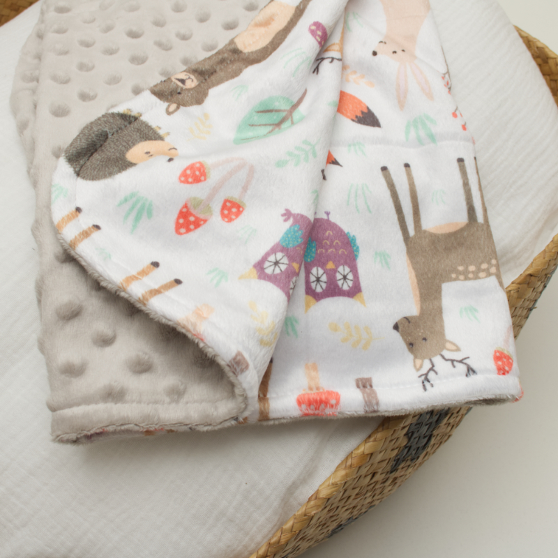 Decke, Minky-Decke, Tiermotiv, Farbige Muster, Pflegeleicht