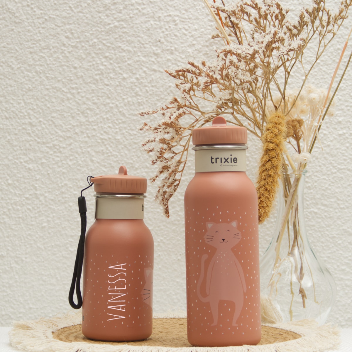 Trinkflasche, Wasserflasche, Katze Muster, Rosa, Trinkbehälter