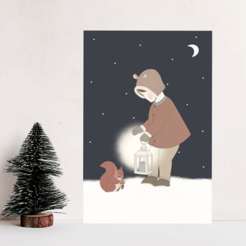 nachtbild, laterne, kind, kleinbaum, schnee