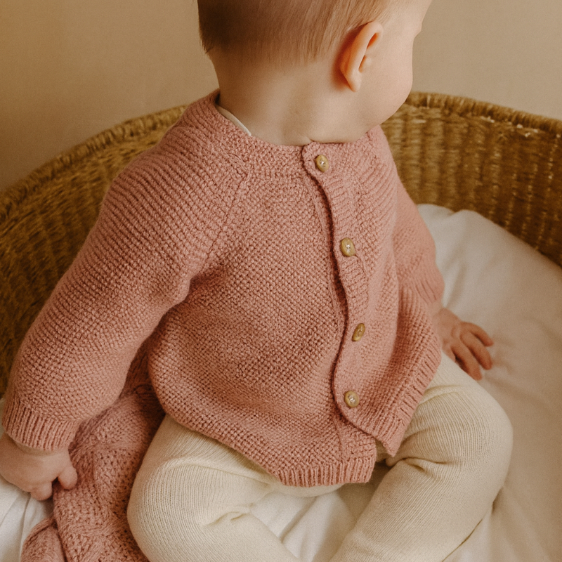 Baby-Cardigan, Strickjacke, Pink, Knöpfe, Rundhalsausschnitt
