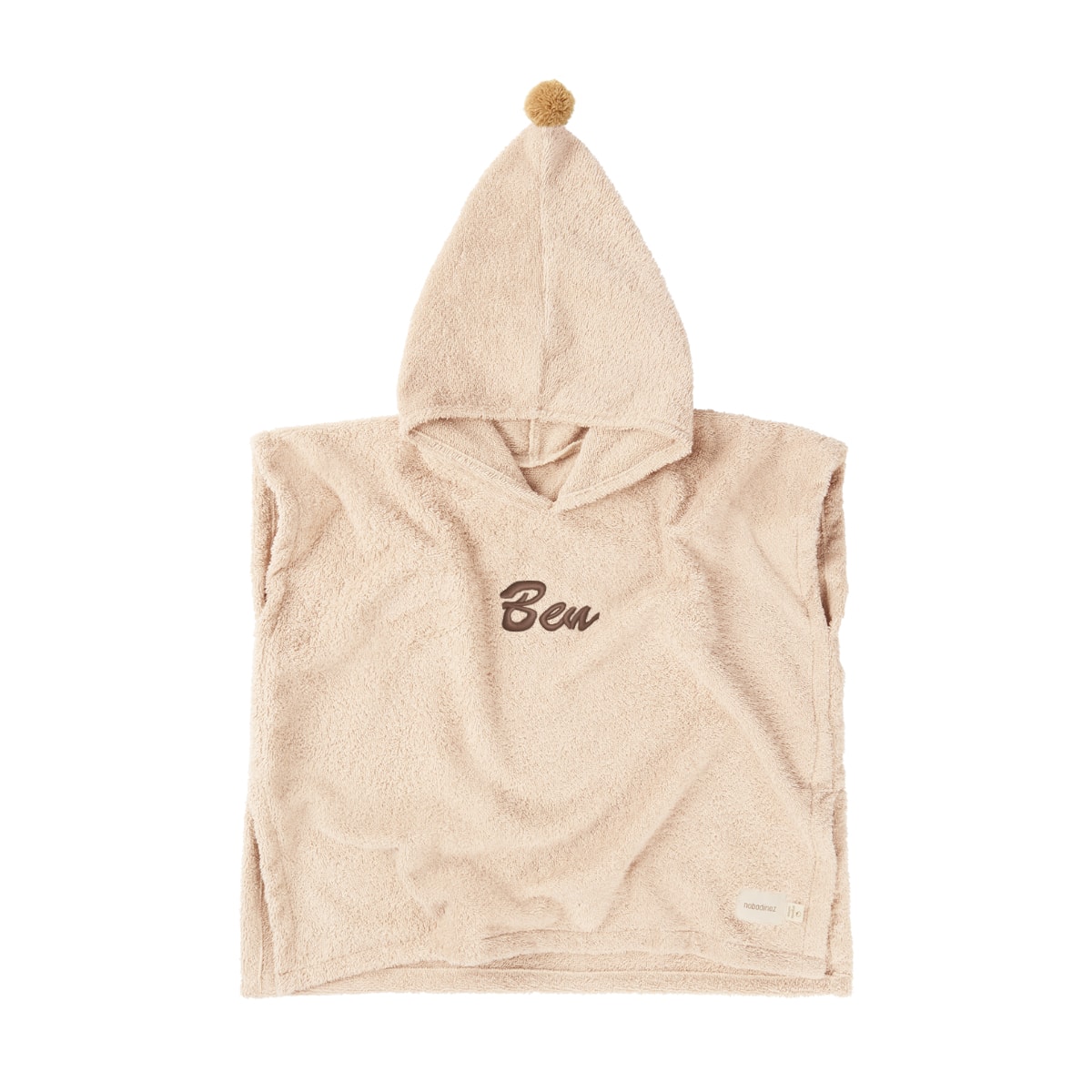 hooded towel, Baby towel, beige, Terrycloth, Pom-pom hood