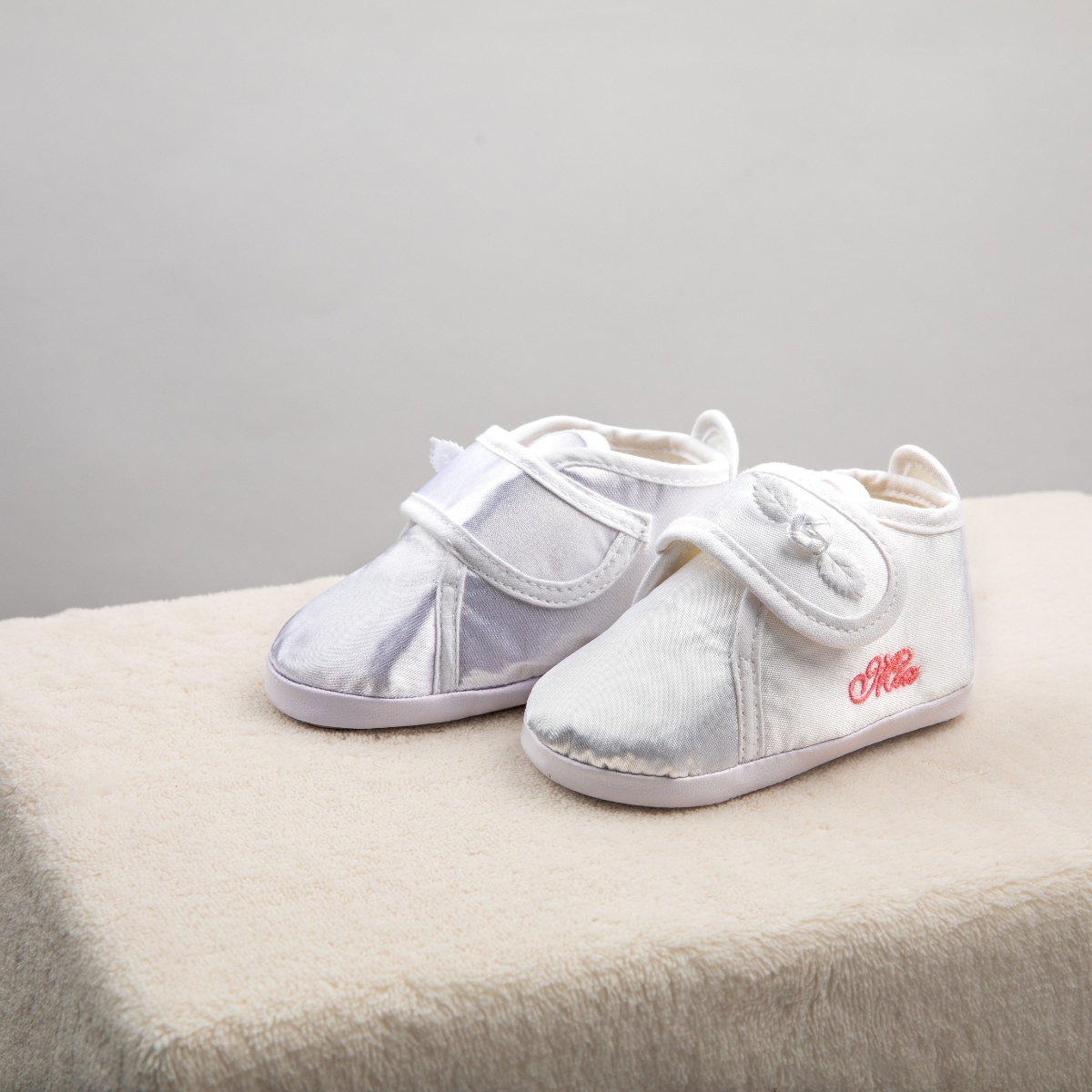 Baby Schuhe, Weiche Stoffe, Weiß, Klettverschluss, Stickerei