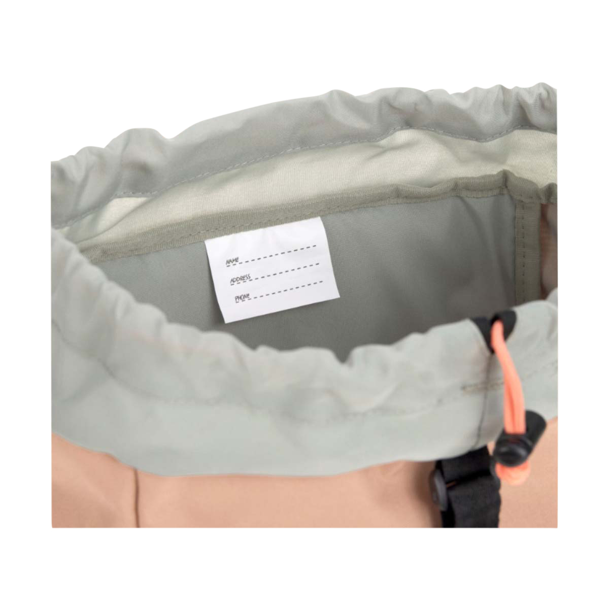 Drawstring, Inner label, Pocketless, Light gray, Nylon drawstring