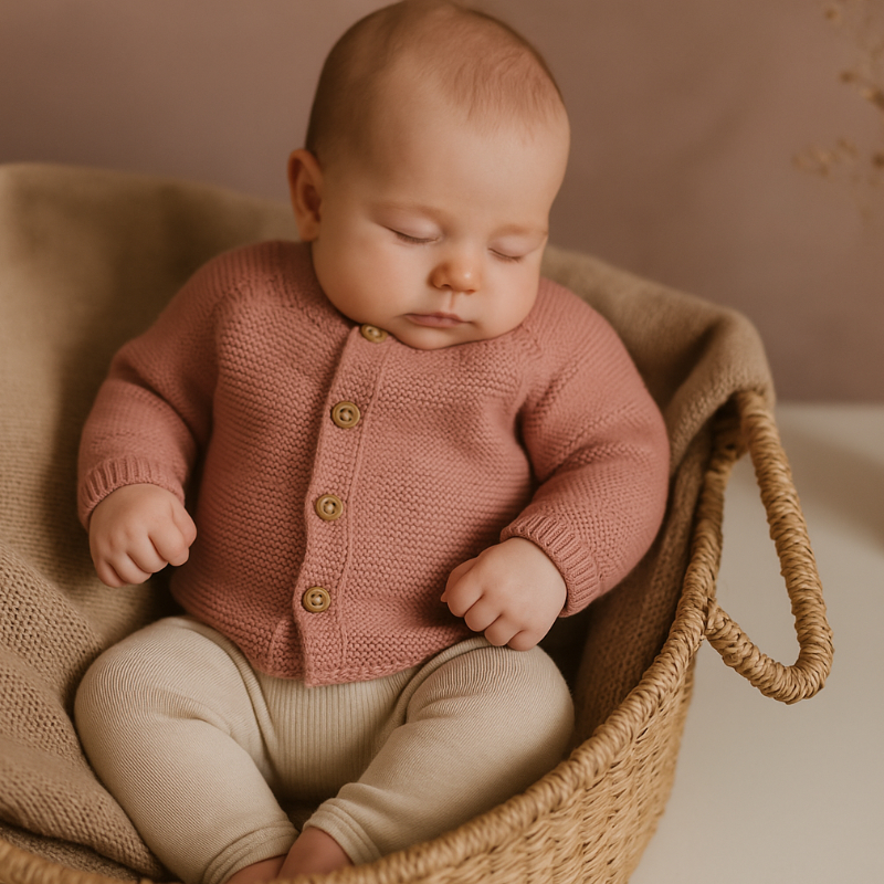 baby, Cardigan, Knitwear, Pfirsich, Korb