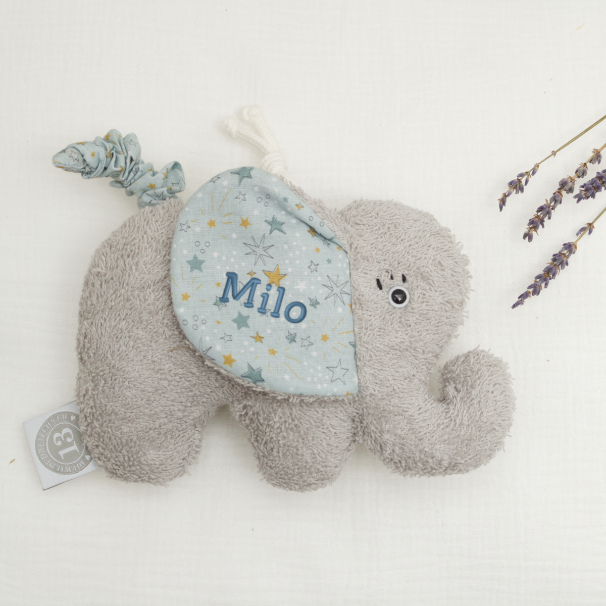 Elefant Plüsch, Baby Spielzeug, Weicher Plüsch, Graues Spielzeug, Personalisierter Namensaufdruck