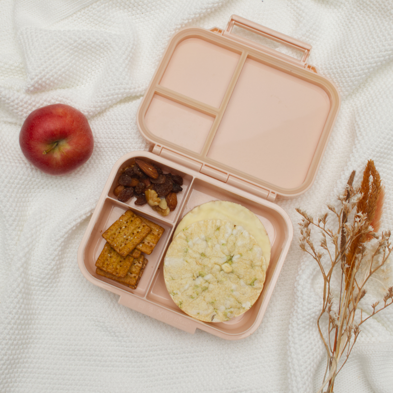Lunchbox, Snack tray, Reisbällchen?, Trockenfrüchte, Kekse