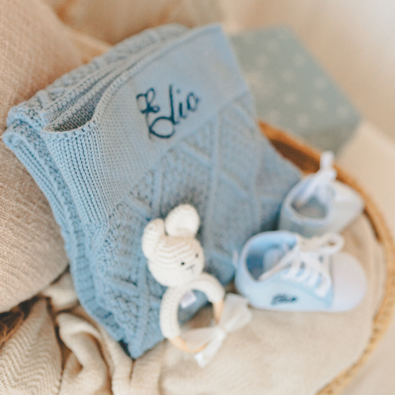 Baby Tasche, Knit Tote, Blau, Windeltasche, Weiches Spielzeug