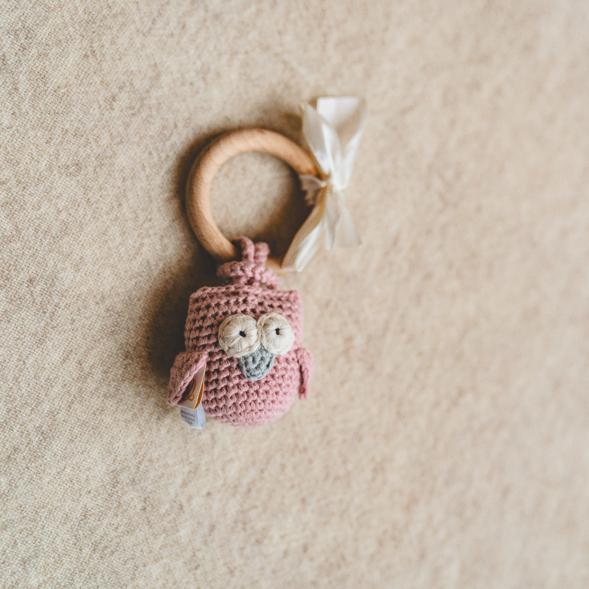 häkelkunst, Schnullerhalter, Eulenanhänger, rosa, Holzring