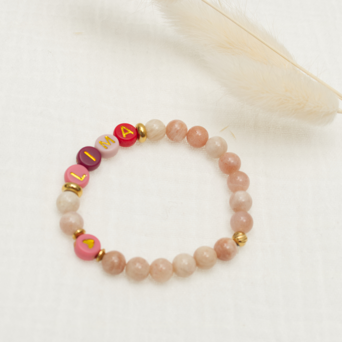 armband, perlen, roséquarz, pink, buchstabenperlen