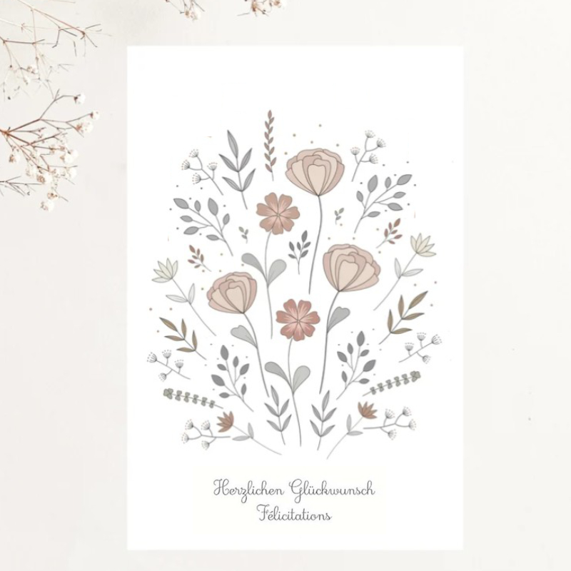 Blumenmotiv, Hochzeit Karte, Karte, Floral Design, Glückwunsch