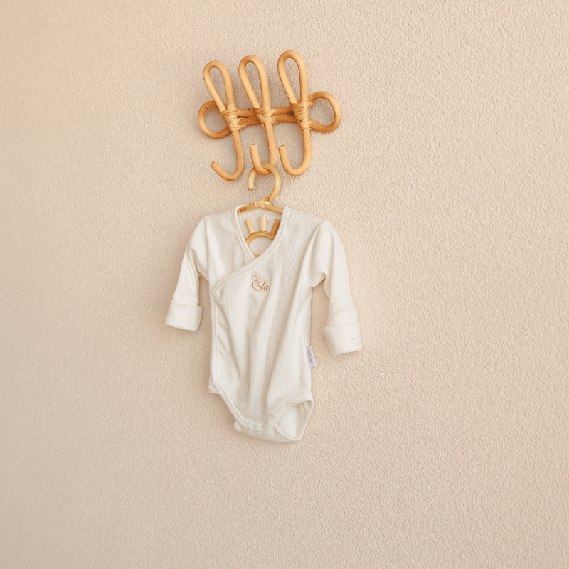 Baby-Body, Langarm, Weiß, Stickerei, Aufhängung