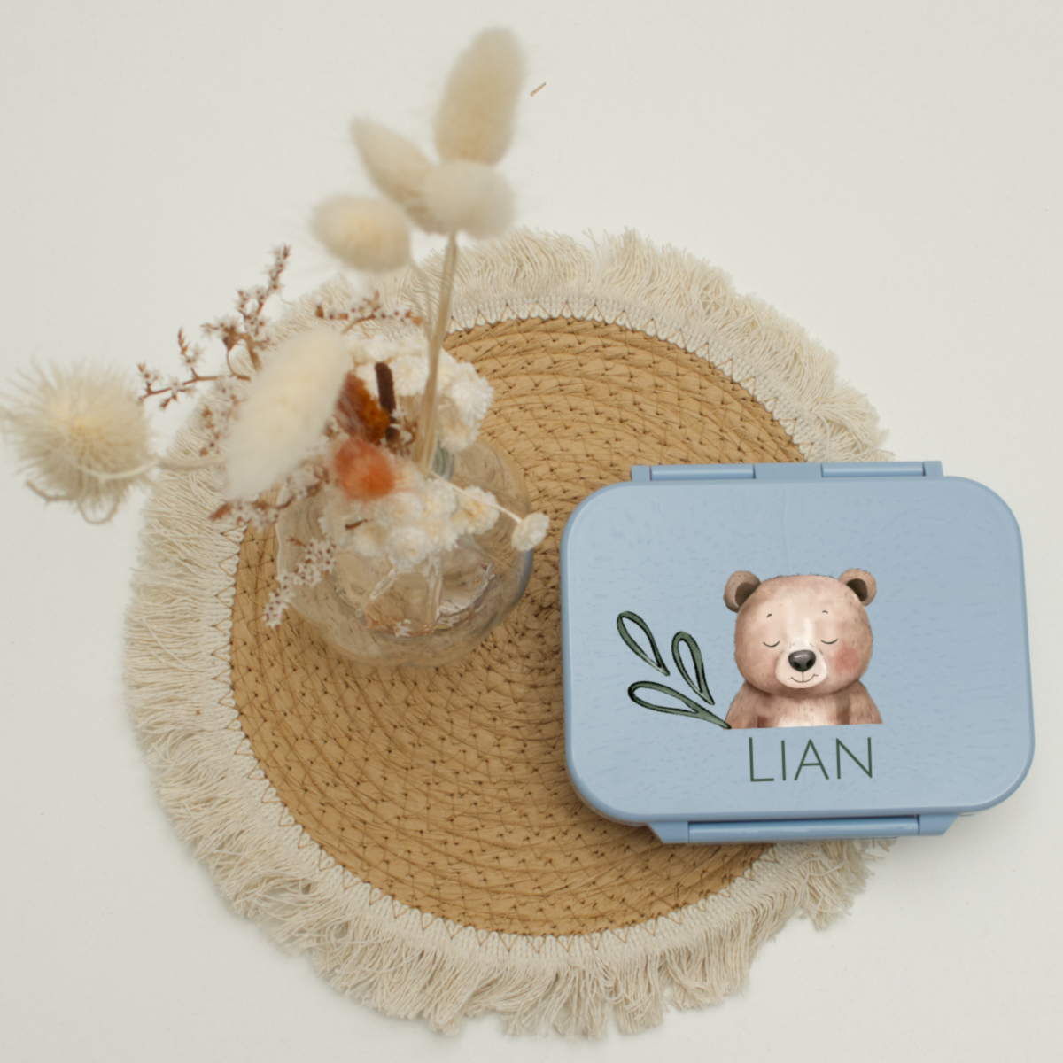 Kinderbrotdose, Lunchbox, Teddy-Bär, Blau, Personalisierte Dose