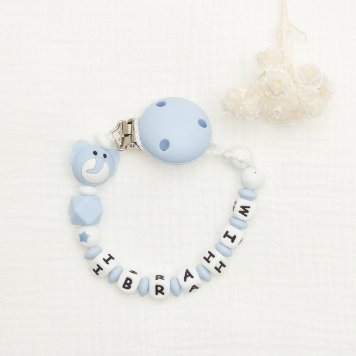 baby, pacifier, blue, perlenkette, armband