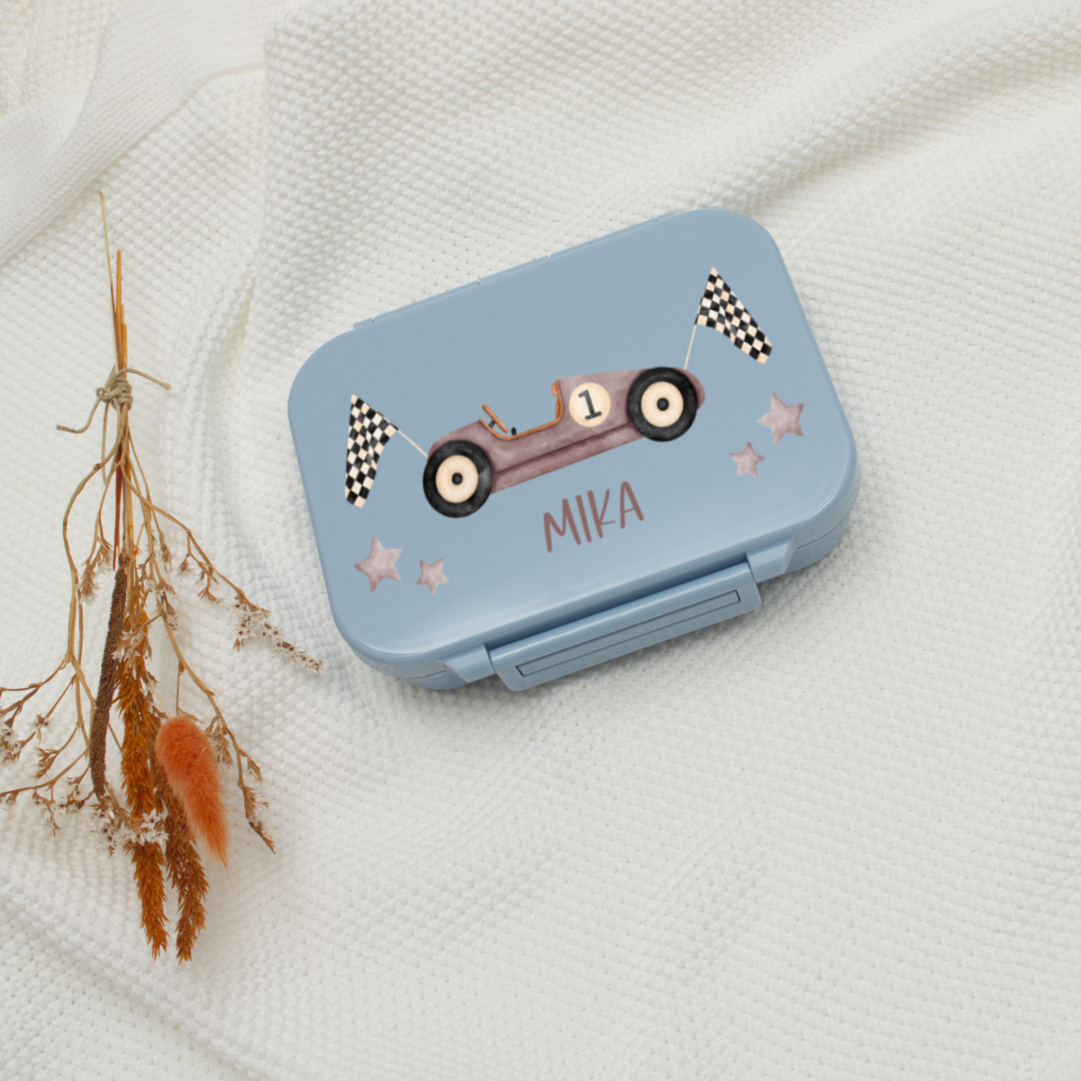 Kinderbox, Rennwagen-Design, Auto, Name MikA, Holzfigur