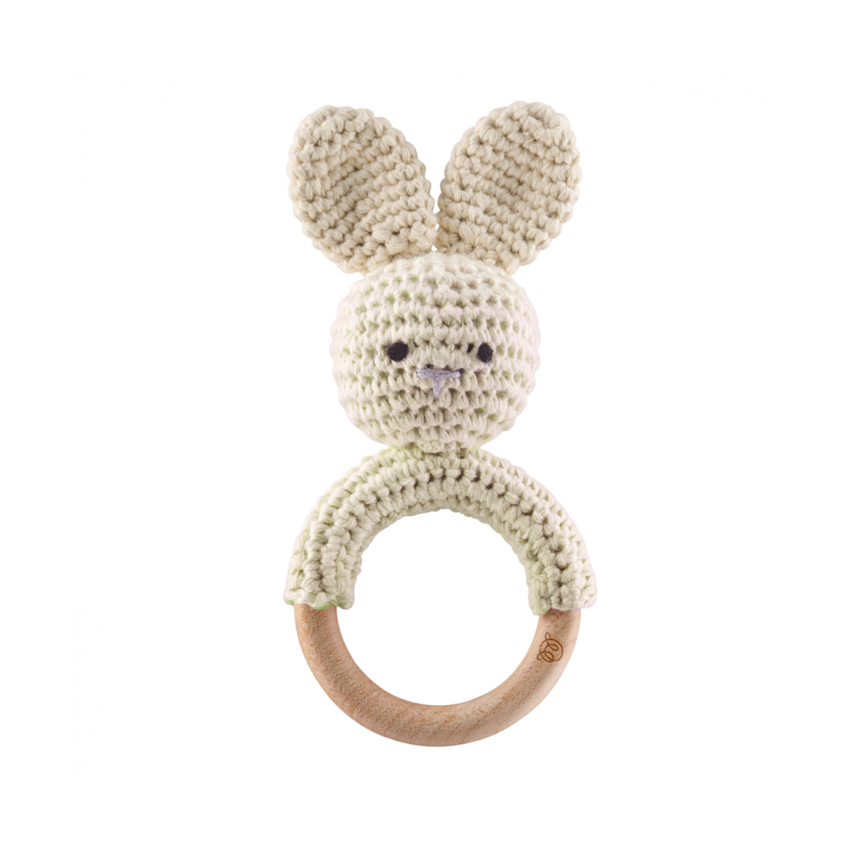 Häkeltier,Bunny,  gestrickter Schnuller,  Beißring,  Holzring,  Babyspielzeug