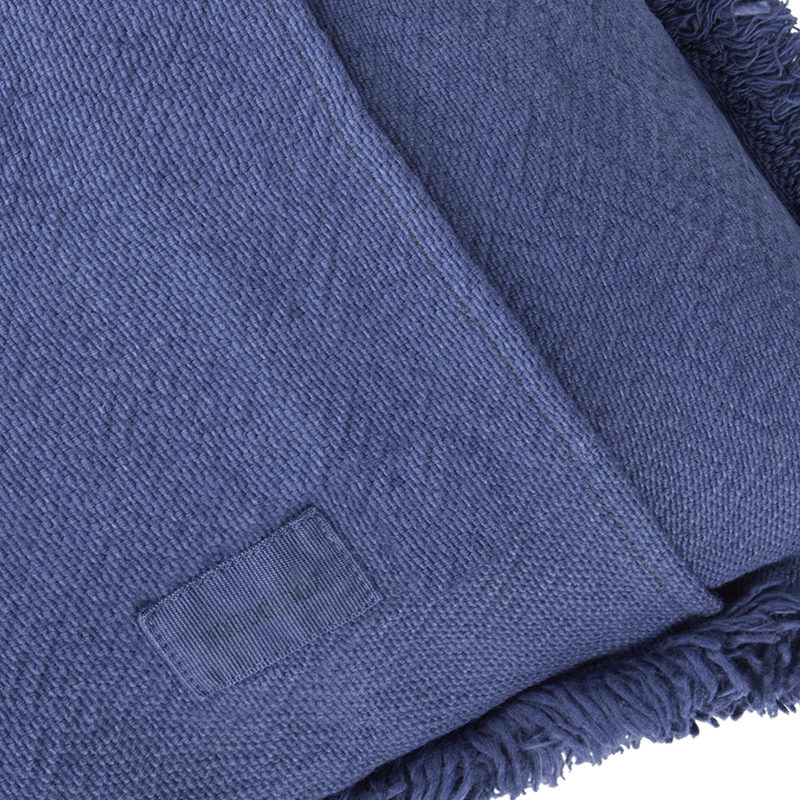 Kuscheldecke, Blau, Fransen, Grobstrick, Label