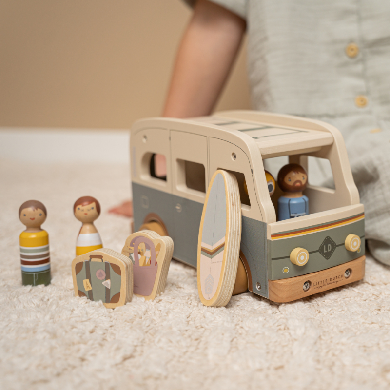 Holzspielzeug, Campingbus, Puppenfiguren, Holzspielzeugbus, Klettmöbel