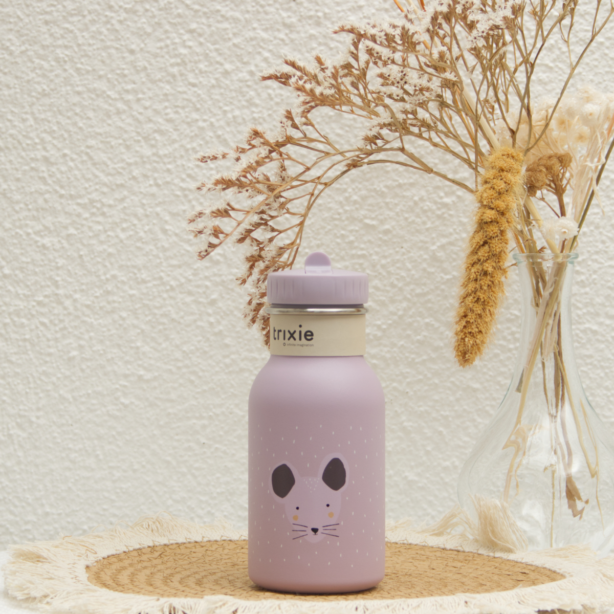 Trinkflasche, Kinderflasche, Maus-Design, Lila Farbe, Kappe aus Silikon