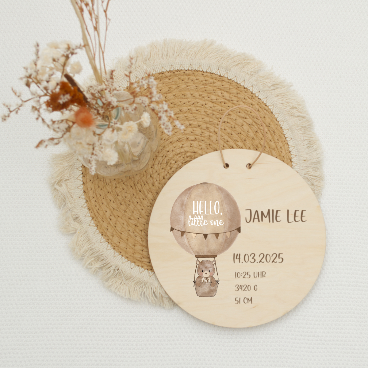 holzleuchtkreisel, geburtsgeschenk, namensschild, babydeko, holzschild