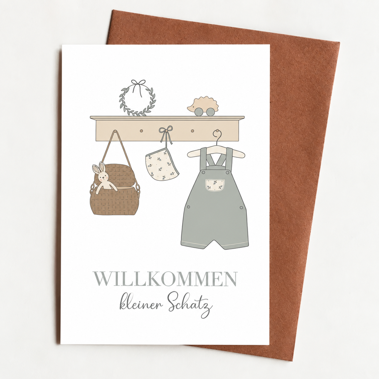 baby, outfit, overalls, basket, card