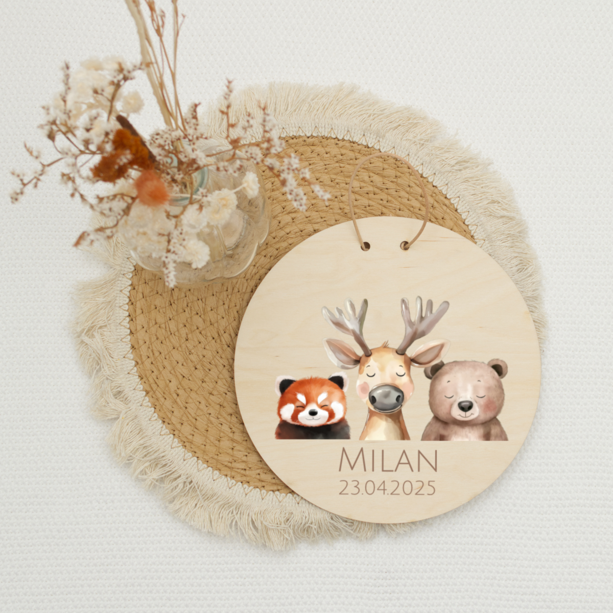 Holzanhänger, Personalisierter Anhänger, Tiermotiv, Namensschild, Geburtsdatum