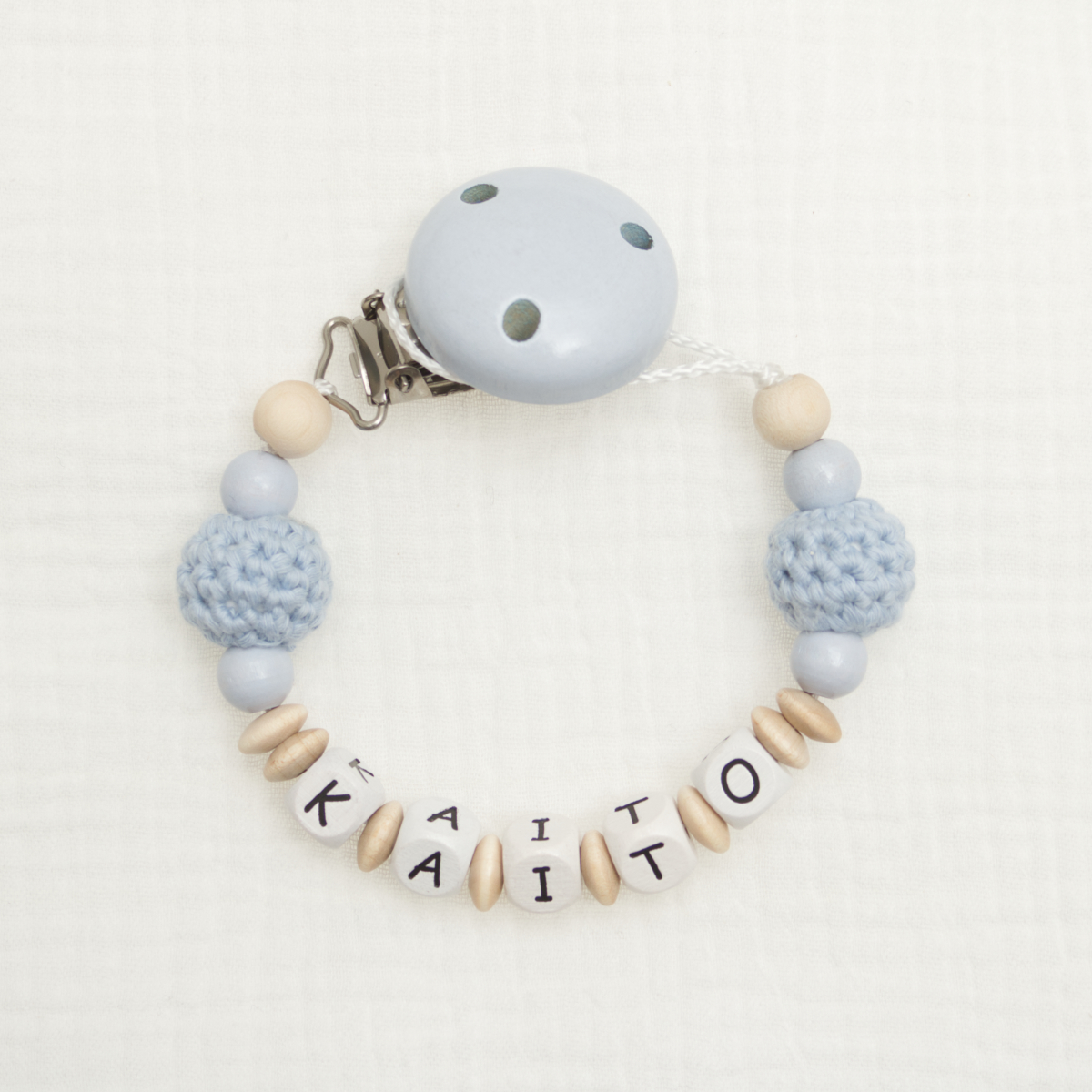 Babyarmband, Perlenkette, Gestrickte Kugel, Blau, Schnullerkette