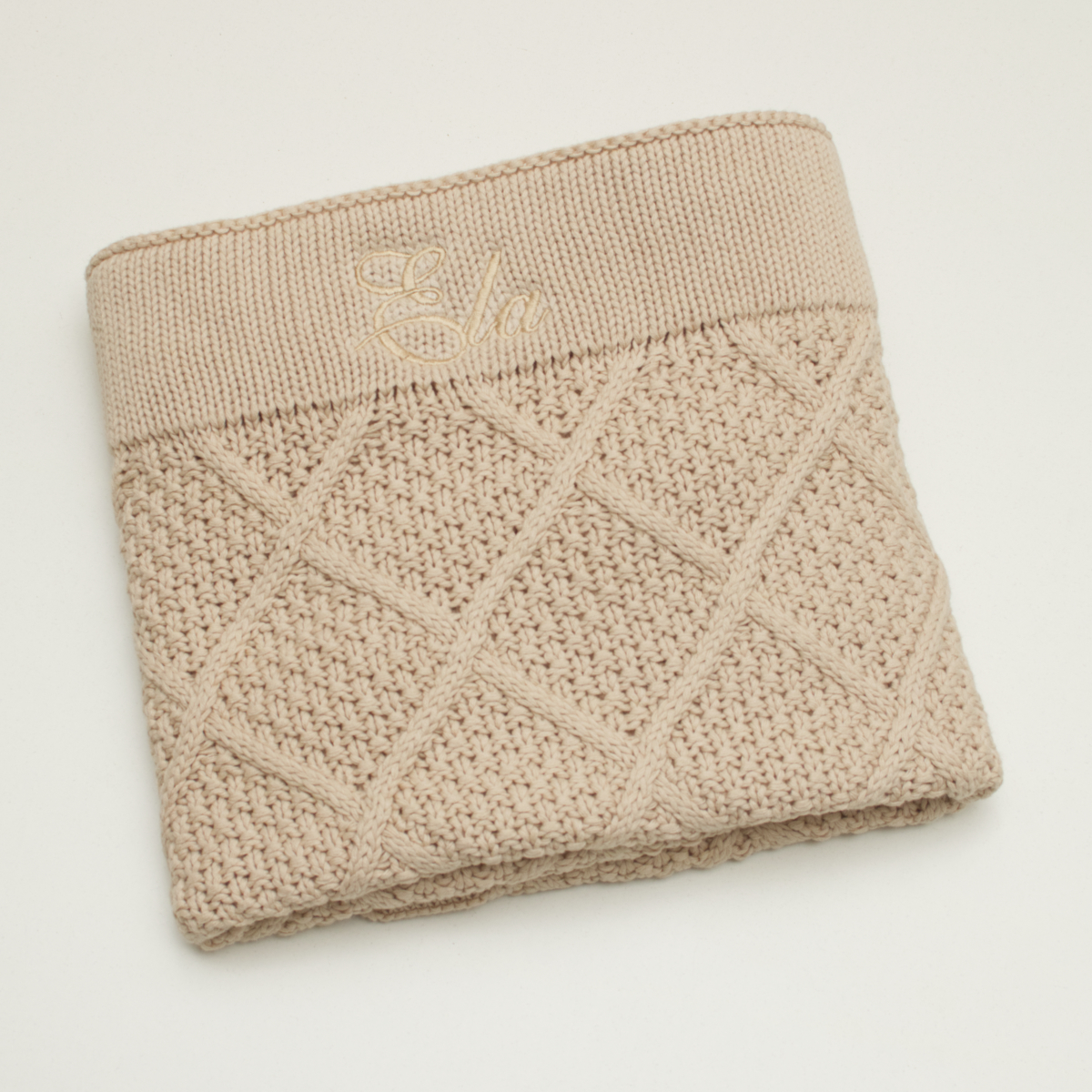loopender Schal, beige, strukturiertes Muster, gehäkelte/gestrickte, Logo-Stickerei