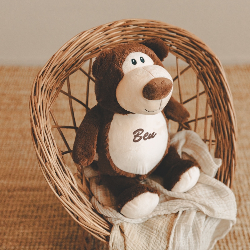 Plushie, Teddy, Monkey plush, Basket, Brown white