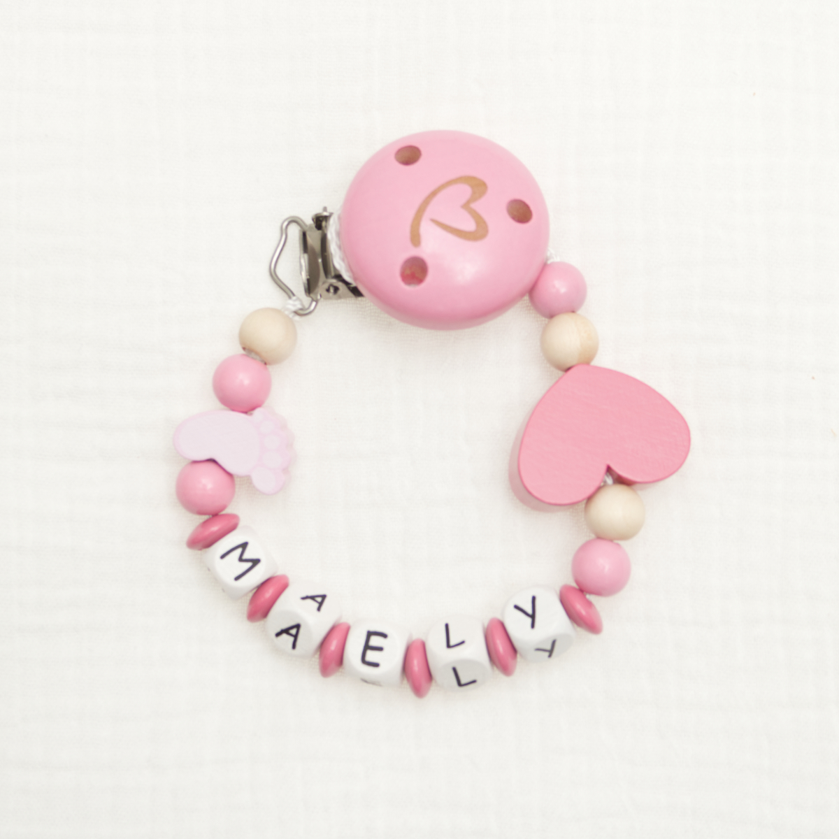 pinkes Armband, Perlen, Herz Anhänger, Baby-Accessoire, Buchstabenperlen