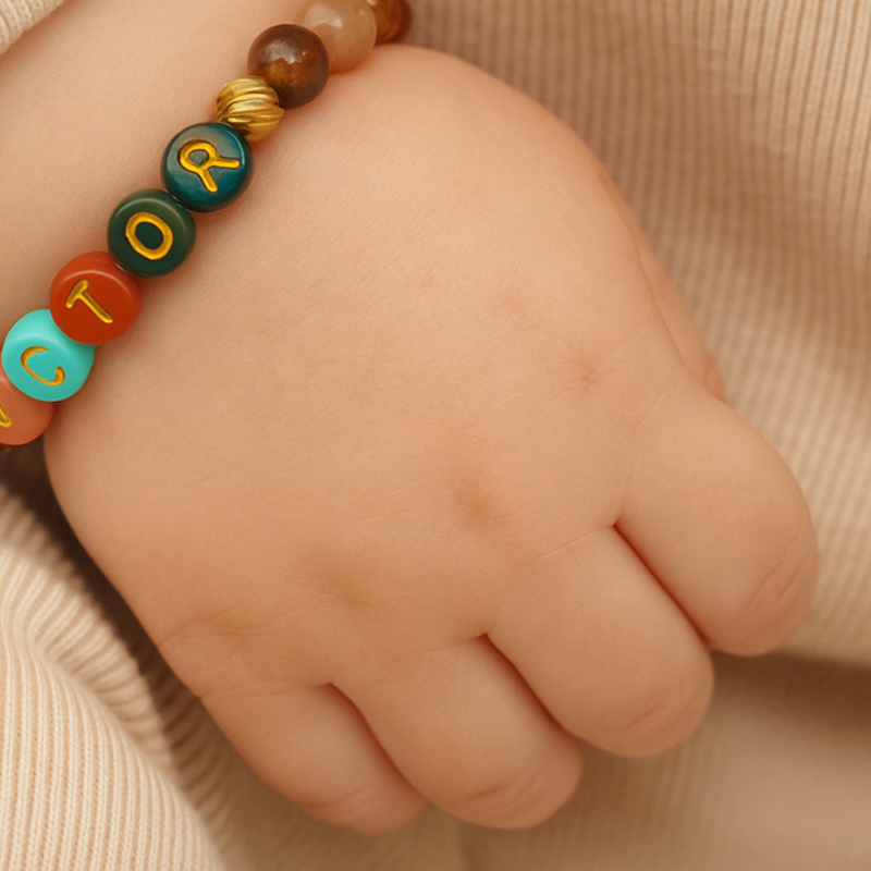 baby, Armband, Perlen, Buchstabenperlen, grünes Armband