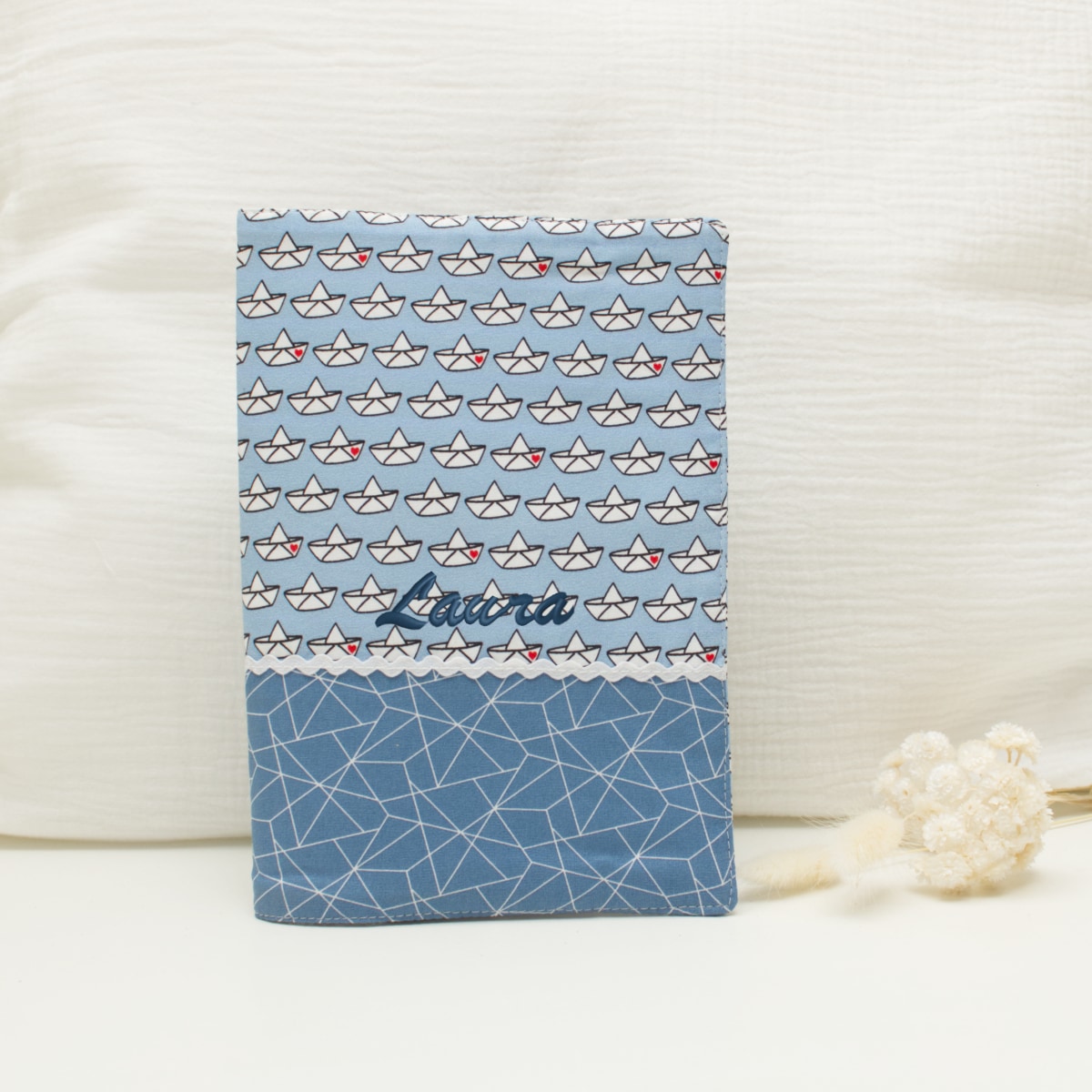 Notizbuch, Papiertasche, Blau, Muster, Klemmband