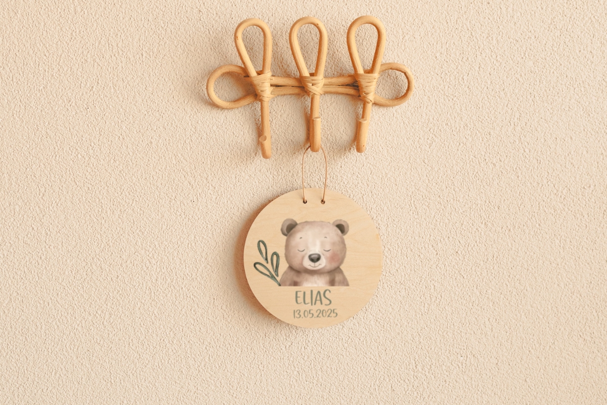Holz Schlüsselhalter, Bärenanhänger, Hängeschild, personalisierte Dekoration, Bärenillustration