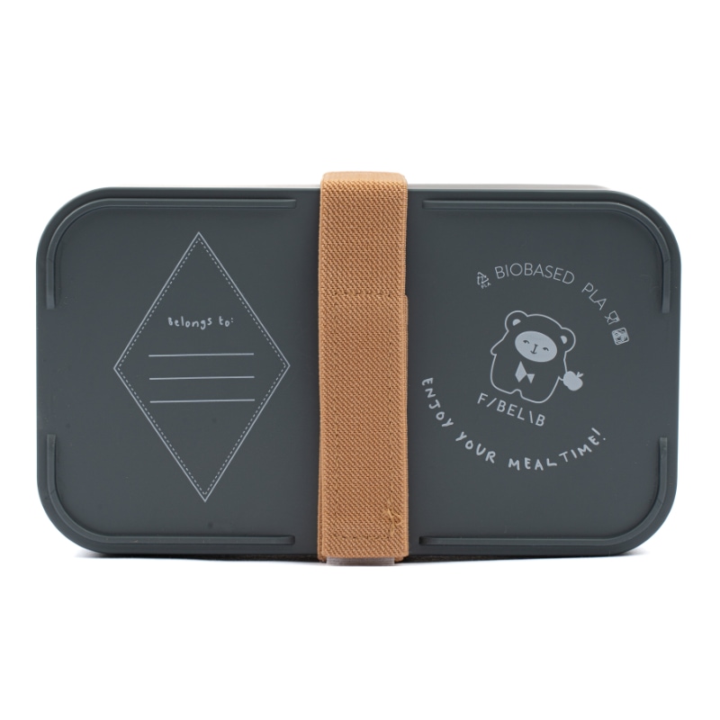 Lunchbox, Biobased, Plastikbehälter, brauner Riemen, Zweikammer-Behälter