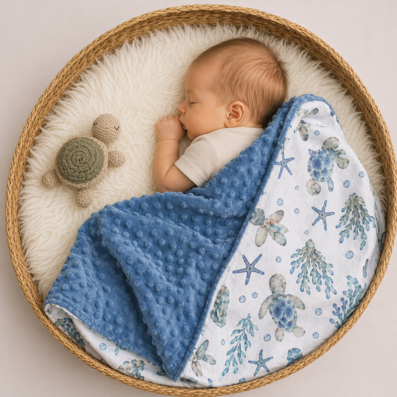 Baby, Decke, Korb, Schläft, Schildkrötenspielzeug
