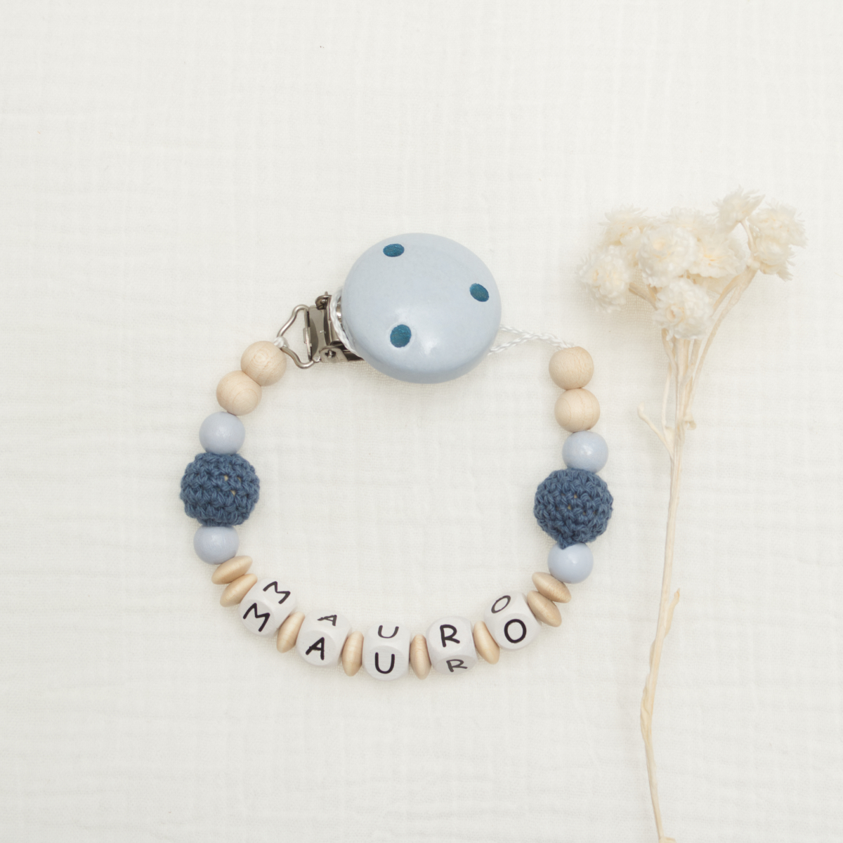 babyarmband, Perlen, Holzperlen, blauer Ball, MAUROO