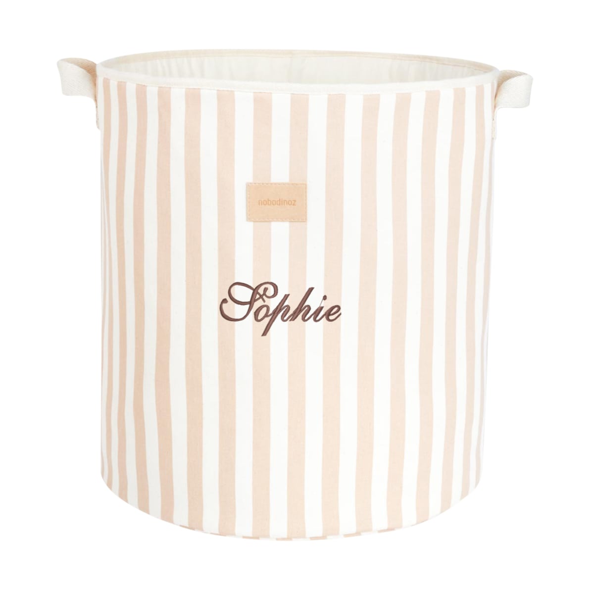 Aufbewahrungskorb, Stoffkorb, Streifenmuster, rosé/beige, Personalisierbar?