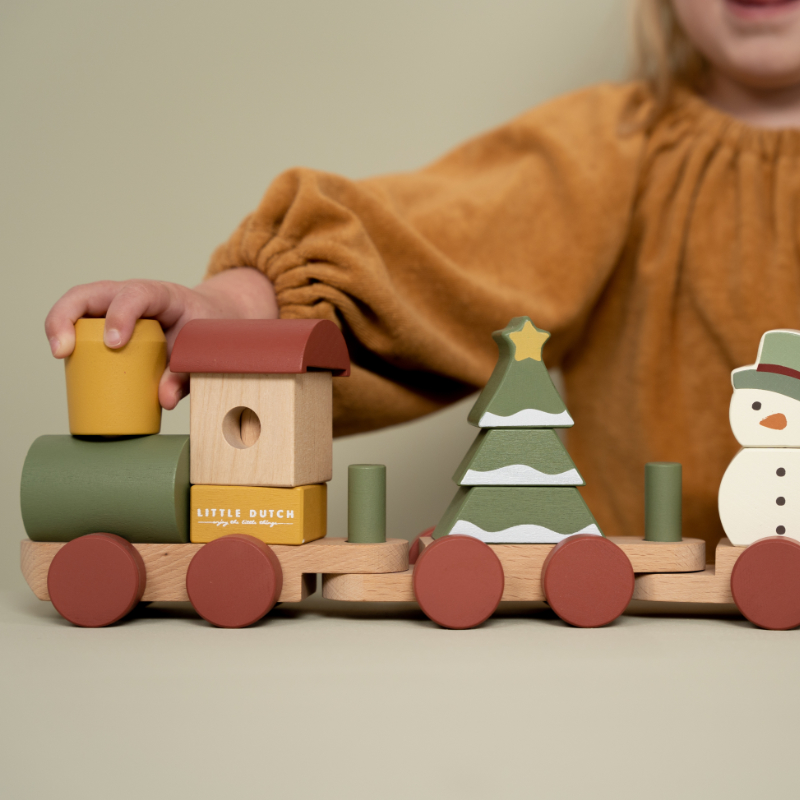 Holzzug, Holzbausteine, Spielzeugzug, Weihnachtsbaum, Schneemann