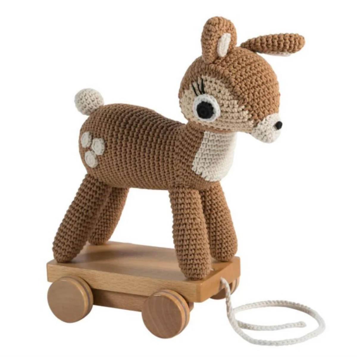 Hundefigur, Häkeltiier, Spielzeughund, Holzwagen, Rope-Kinderspielzeug