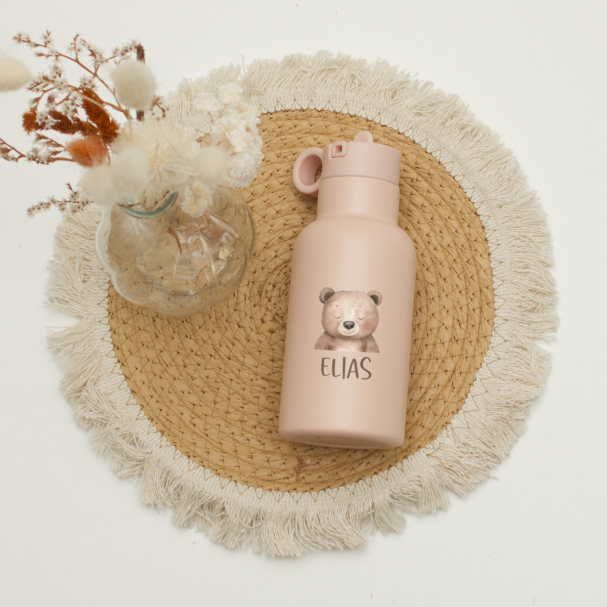 Trinkflasche, Kinderflasche, rosa, Tiermotiv, Personalisierte Flasche
