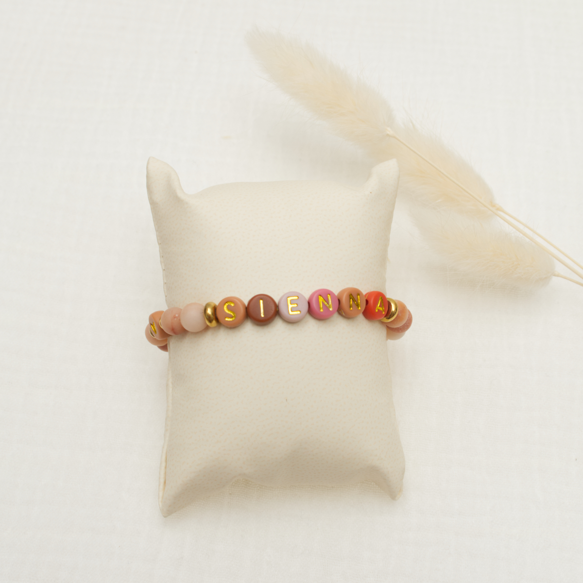 Kinderarmband, Perlenarmband, Namensarmband, rosa, Gold